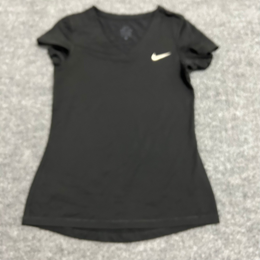 Nike Shirt Womens Size M Black Dri-Fit V-Neck Short Sleeve Athletic Activewear